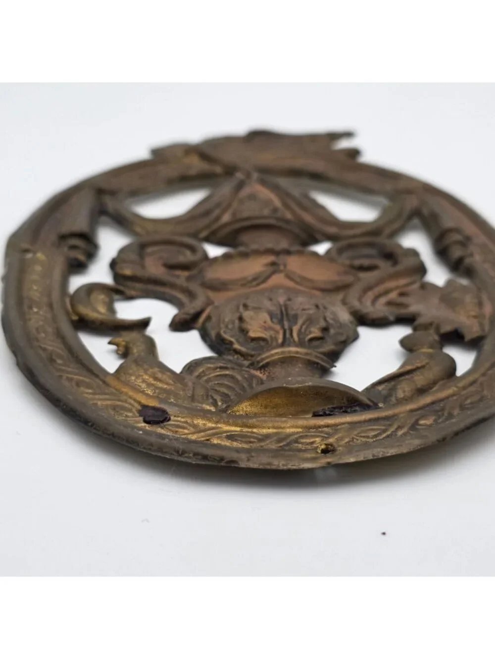 Antique Solid Brass Furniture Applique Victorian Embellishment 5x7.5 Inches